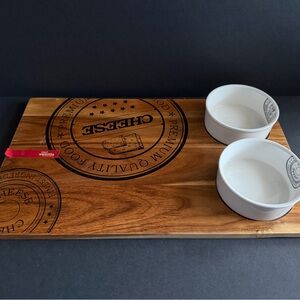 Gourmet Wood Cheese Board with White Bowls